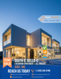 Modern Apartment Real Estate Flyer | 3 Bedroom | Clean Blue Layout template