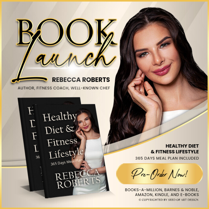 Modern Author Book Launch Beige Gold & Black Advertisement Template Instagram Post