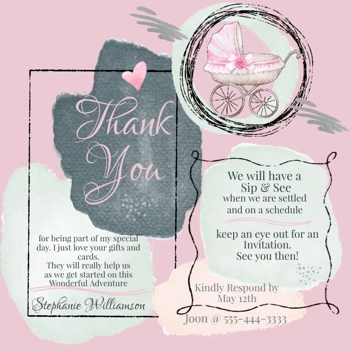 Modern Baby Shower Artistic Thank You Card Template PosterMyWall