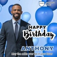 Modern blue animated birthday card Instagram Post template