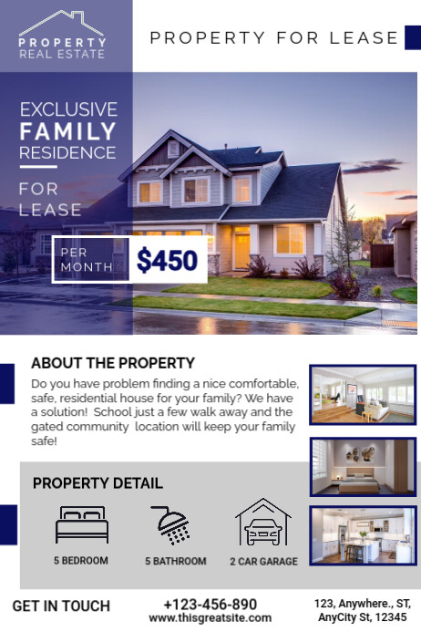 Modern Blue Real Estate Listing Flyer Плакат template