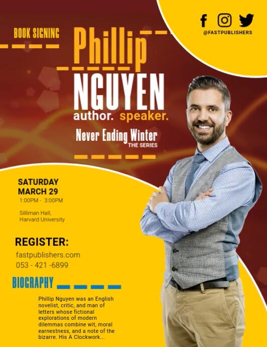 Modern Book Author Biography Flyer Template | PosterMyWall
