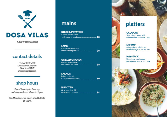 Moderne Cafe Restaurant Blau Menu Broschure Vorlage Postermywall