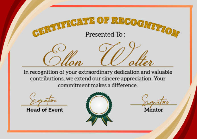 Modern Certificate Of Recognition  A4 template