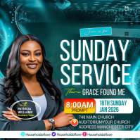 Turquoise Sunday Church Service Publicação no Instagram Template
