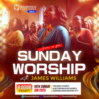 Red Sunday Worship Service Publicação no Instagram Template
