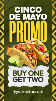 Modern Cinco de Mayo Tacos Buy One Get Two - Urban Green Instagram Story Ad template