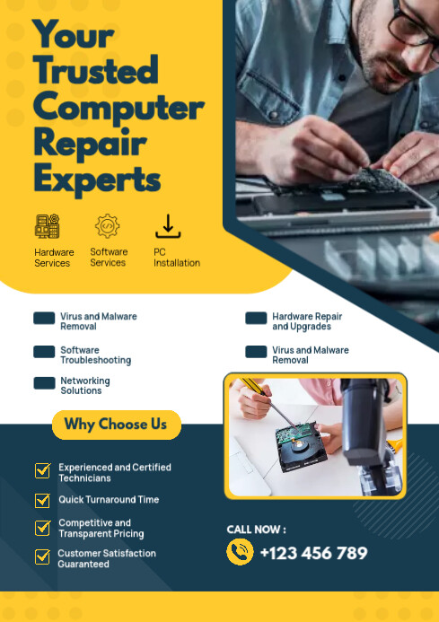 Modern Computer Repair Service Flyers Template | PosterMyWall