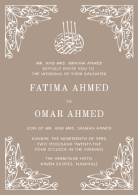 Modern Cream Beige Islamic Muslim Wedding Invitation Design Template A6