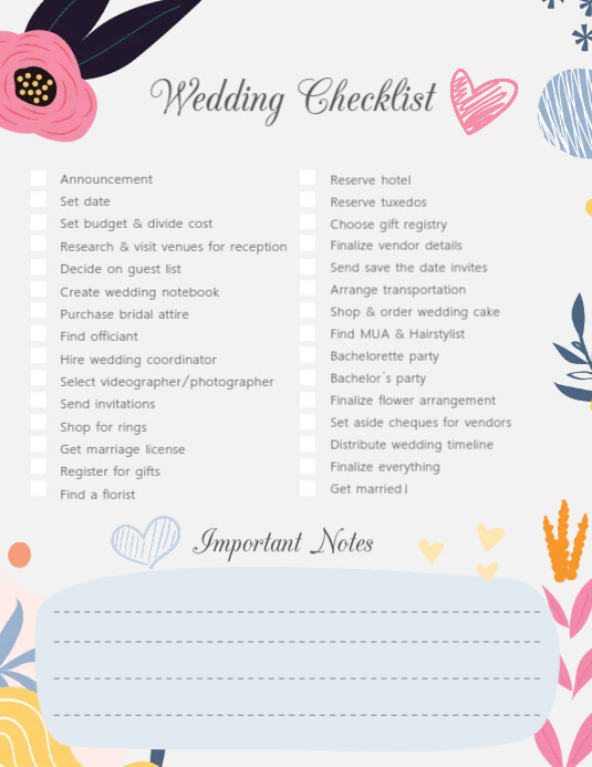 Modern Custom Wedding Checklist Template Løbeseddel (US Letter)