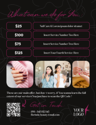 Modern Dark Nail Salon Price List - Neon Pink & Black Beauty Flyer - Professional Manicure template