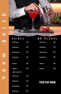 Modern Drinks Bar Restaurant Menu Templates ( Half Page Wide