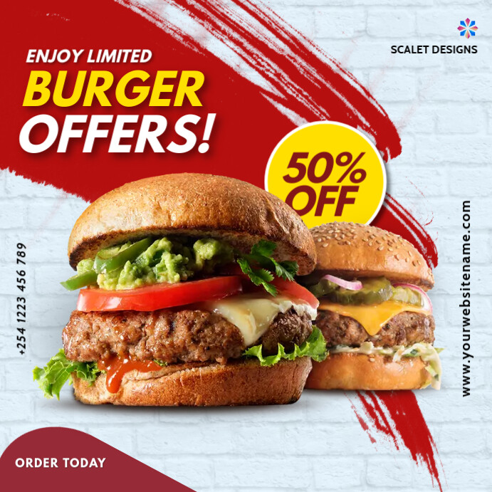 Modern Fast Food Burger Offer Instagram Sale Template Quadrado (1:1)