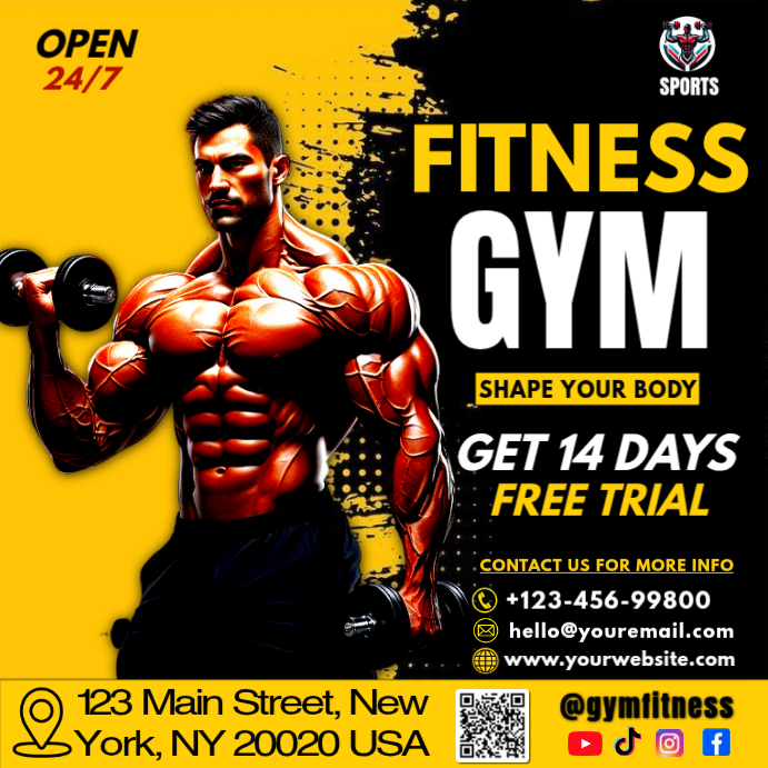 Modern Fitness Gym Promotion Flyer Template Bodybuilding Workout ...