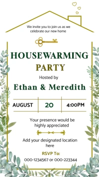 Modern floral editable housewarming party inv Digital Display (9:16) template