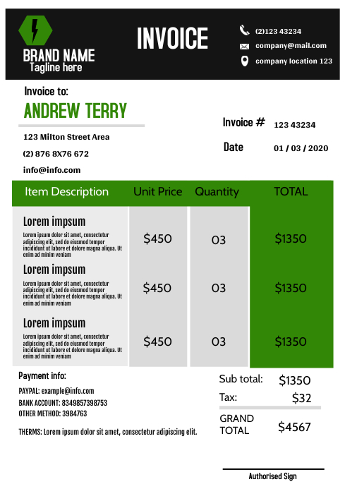 Moderne Grune Rechnung Vorlage Vorlage Postermywall