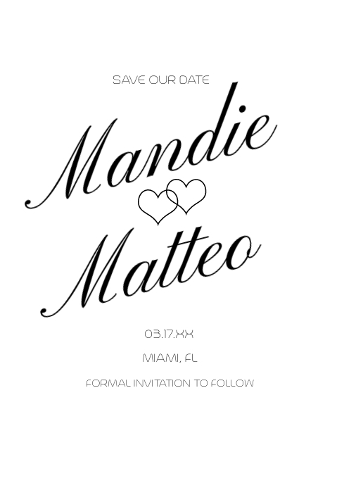 Modern Hearts Script Save the Dates A4 template
