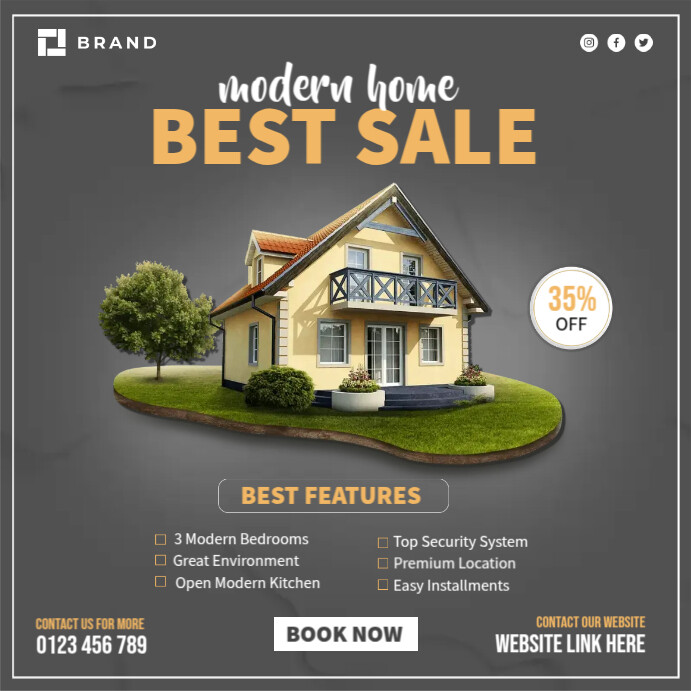 Modern Home For Sale Instagram Post template