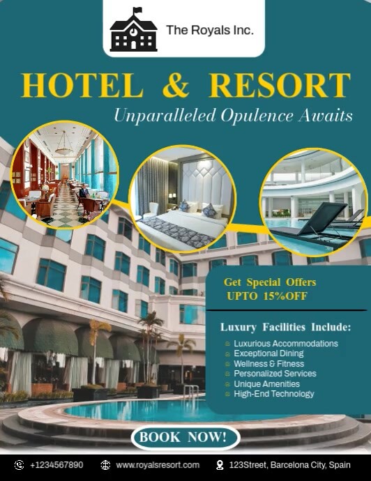 Modern Hotel & Resort Flyer Folheto (US Letter) template