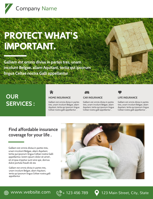Advertisement Pattern Insurance modern insurance advertisement white and gree Template | PosterMyWall