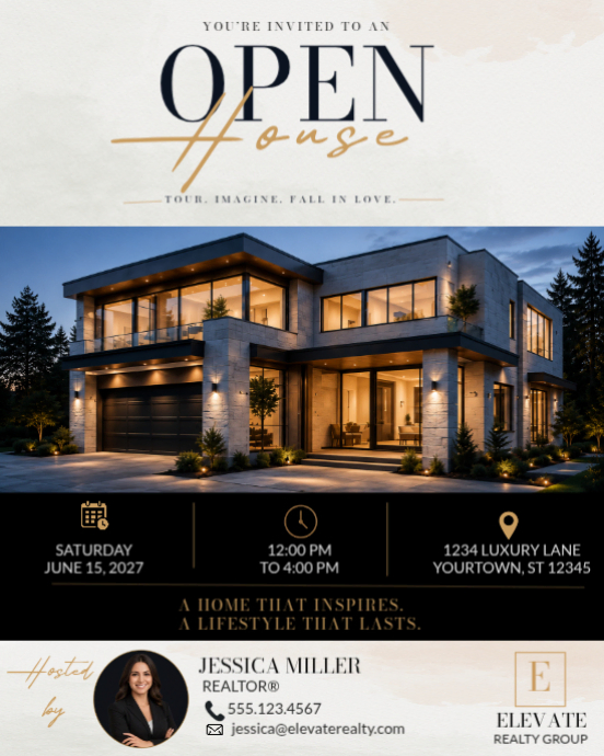 Modern luxury open house invitation Template | PosterMyWall