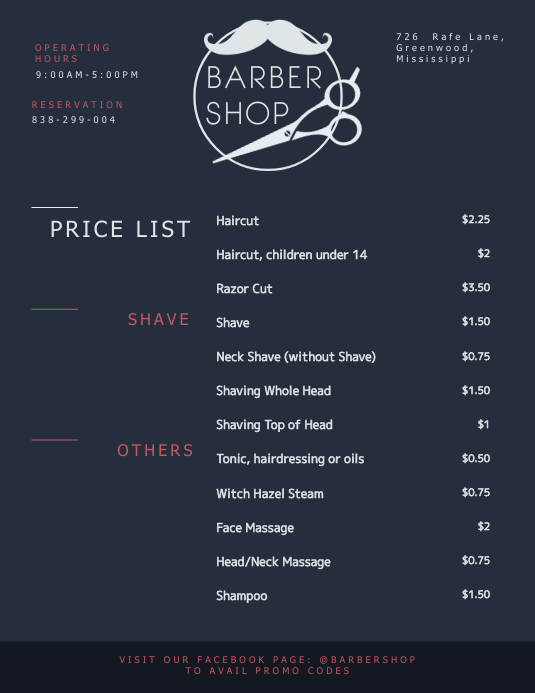 Moderne Herren Friseur Preis Liste Vorlage Vorlage Postermywall