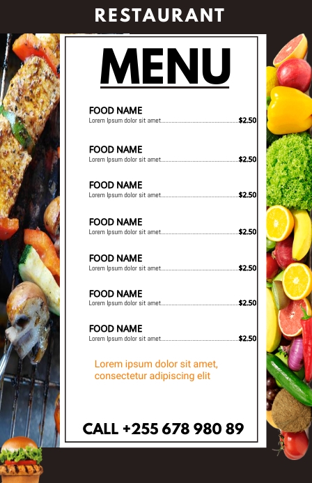 Digital display menu board template Tabloid