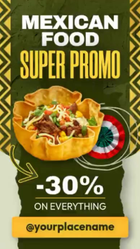 Modern Mexican Taco Bowl Super Promo Story - Gritty Olive & Ochre Restaurant Flyer Instagram Story template
