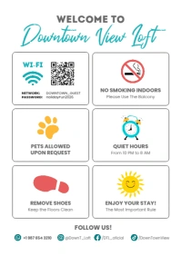 Modern Minimal AirBNB Rules Vacation Rental Welcome Sign A4 Guest Information Template