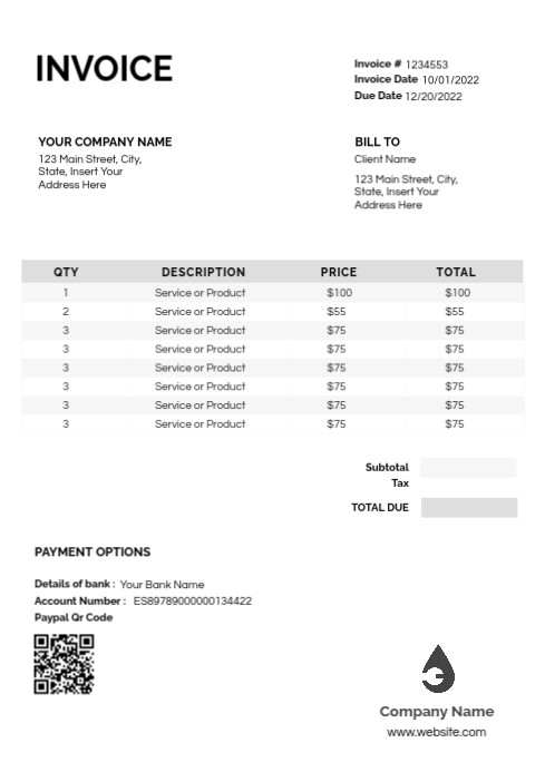 Invoice To Copy Copy of modern minimal fully editable invoice templat | PosterMyWall