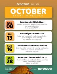 Modern Minimal October Autumn Fall Event Schedule Flyer Community Church Club Activities Instagram Volante (Carta US) template