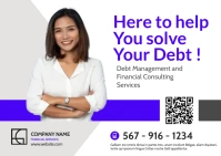 Modern Minimal purple white and grey debt con Postcard template
