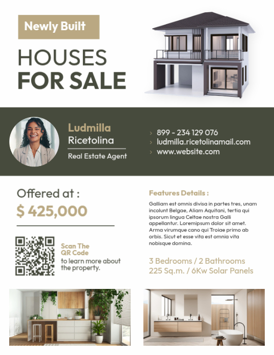 Modern Minimal Real Estate Flyer Green Beige – House For Sale Template ...