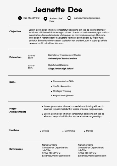 Modern Minimal Resume CV A4 template