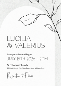 Modern Minimalist Arch Wedding Invite - Line Art Botanical Wedding Invite Save The date template A6