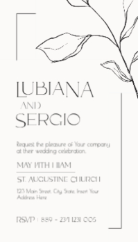 Modern Minimalist Frame Wedding Invite - Line Art Botanical Invite Business Card template