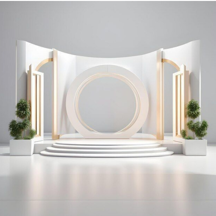 Modern Minimalist Stage Design – Elegant White & Gold Display for ...