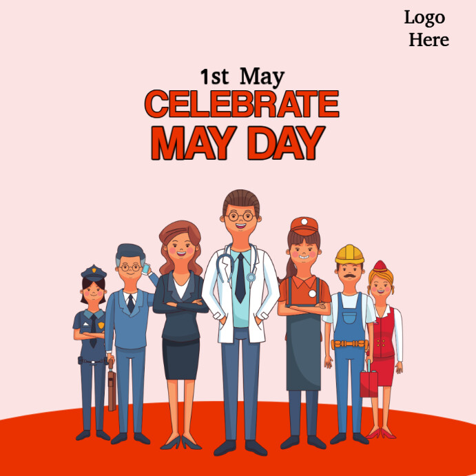 Modern Minimalist  with Red and Cyan Background 1 May Workers Day Template Pos Instagram
