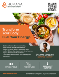 Modern Nutrition Flyer Template – Health Coach & Dietitian Marketing Poster with QR Code Pamflet (Letter AS)