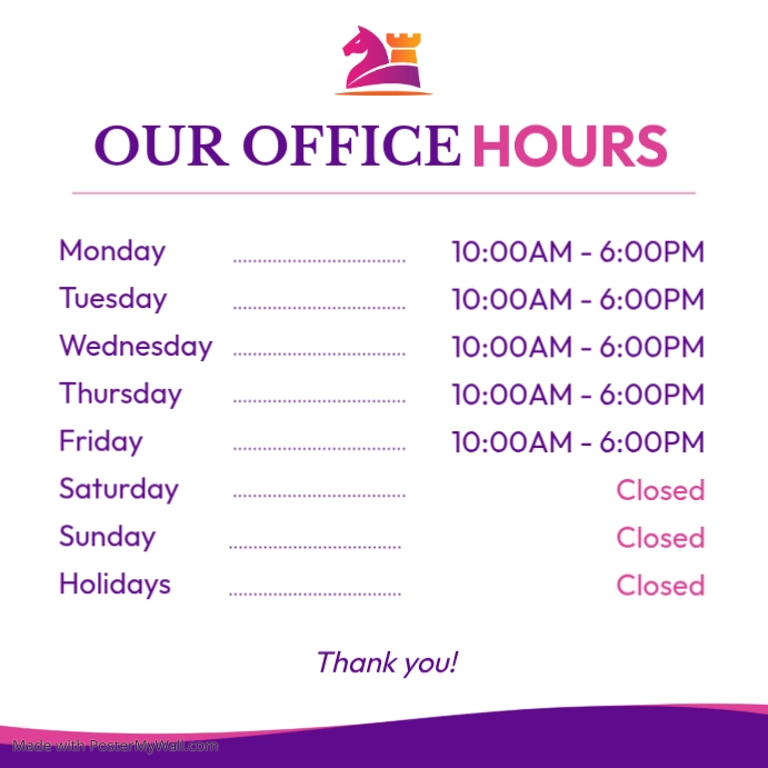 Modern Office Hours Sign Template for Business Store Clinic ...