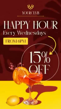 Modern Pop-Art Happy Hour Story - Bold Yellow & Red Cocktail Promo Instagram Story ad template