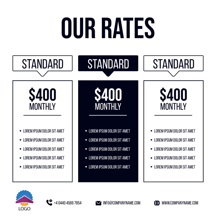 modern professional black and white rate card Template | PosterMyWall