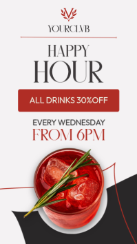 Modern Red Cocktail Happy Hour Story - Elegant Lounge & Bar Promo Template Instagram Story Ad
