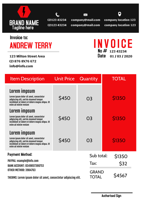 Modern red Invoice Template | PosterMyWall