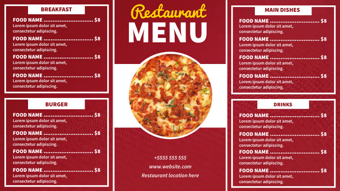 Modern restaurant menu for fast food Digital Display (16:9) template