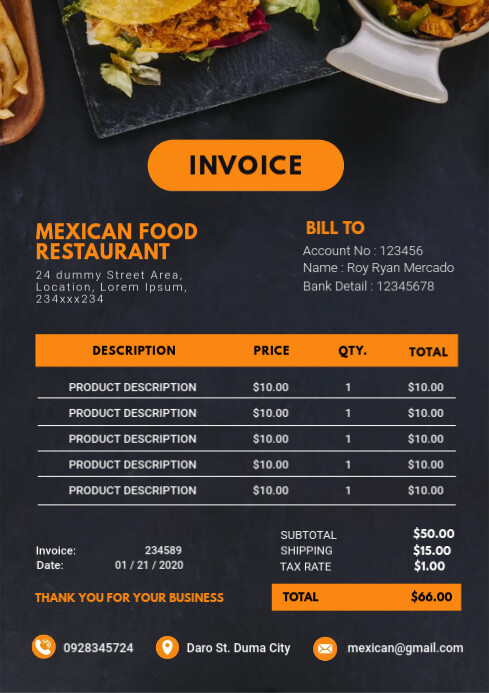 Restuarant Invoices Modern Restaurant Sales Invoice Template | PosterMyWall