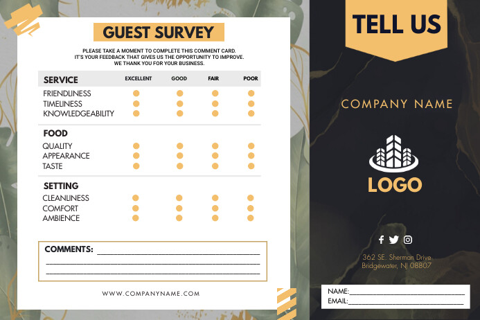 Modern Restaurant Service Comment Card Template | PosterMyWall