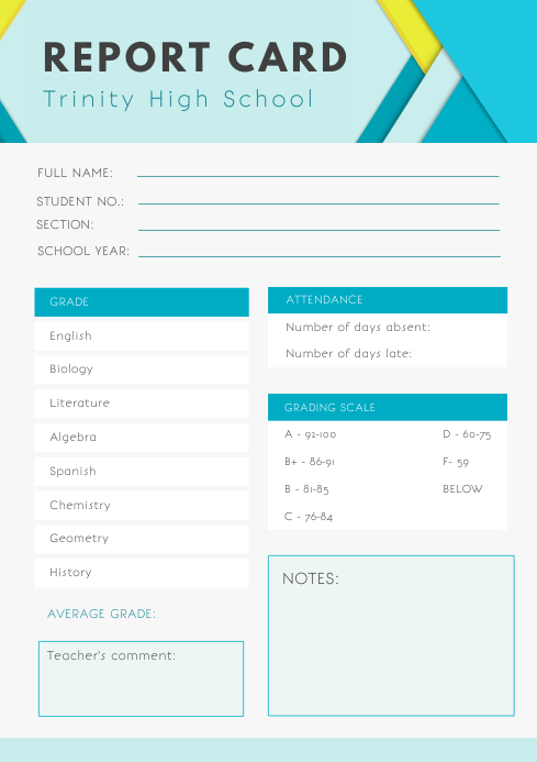 School Card Template School Card Template