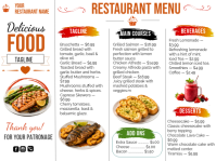 Modern Tri-Fold Restaurant Menu Template | Food & Drinks Menu Flyer | Editable Cafe, Bistro & Fast F Tuinbord