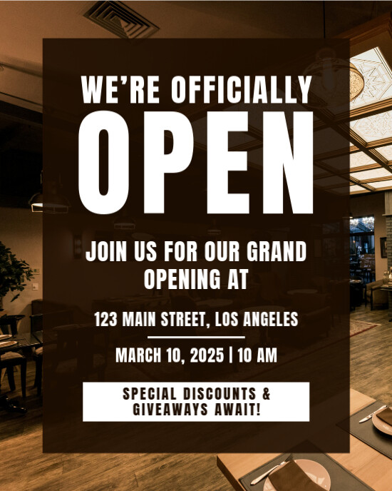 Copy of Modern Typographic We're Officially Open Grand Opening ...